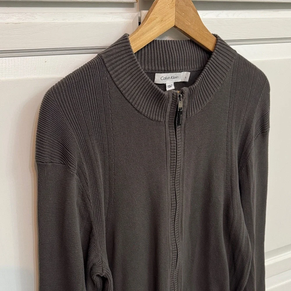 Calvin Klein Charcoal Full-Zip Academia Cardigan. Size L.